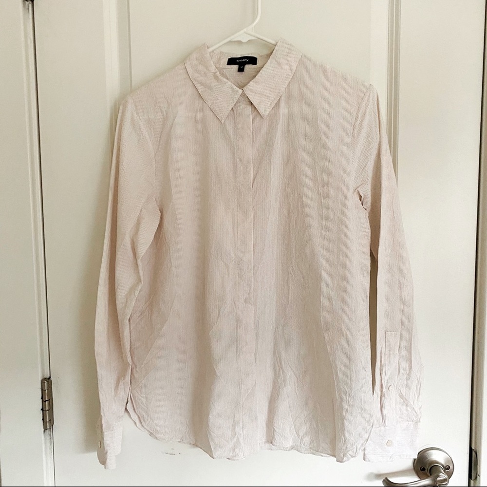 Theory classic straight shirt blouse M striped